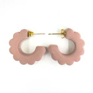 Cloud Hoops blush scalloped edge chunky hoop in polymer clay earring
