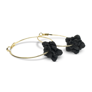 50mm thin gold hoop with black flower