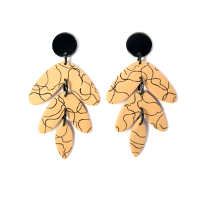 Frida drop earrings in nude and black patterned long dangly earring with black stud