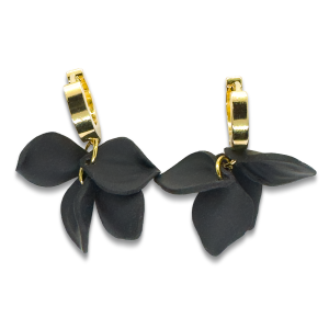 Heather Black Statement Earrings - Delicate black cluster of petals on a gold huggie earring fixing