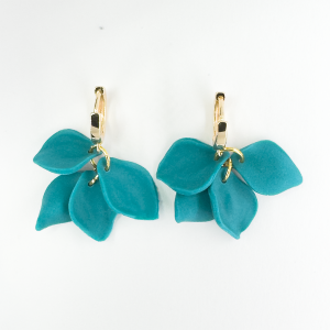 Heather Teal Statement Earrings - Delicate teal cluster of petals on a gold huggie earring fixing