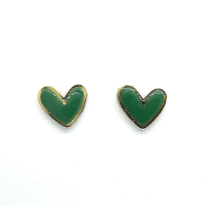 olive coloured heart shaped earrings with a gold band
