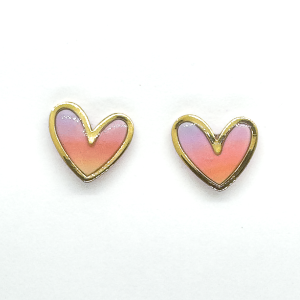 Sunset coloured heart shaped earrings with a gold band