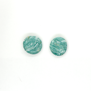 Small green marble, round shaped stud earring with sparkly gold leaf and high gloss finish