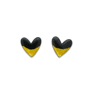 black and gold coloured heart shaped stud earrings