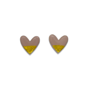 blush and gold coloured heart shaped stud earrings