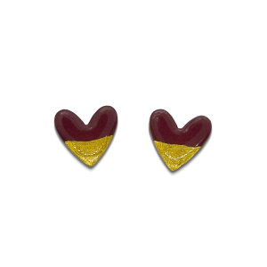 burgundy and gold coloured heart shaped stud earrings
