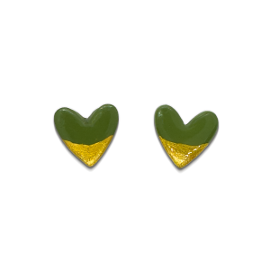 olive and gold coloured heart shaped stud earrings