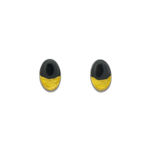 black and gold coloured oval stud earrings
