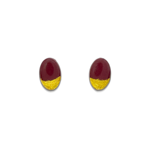 burgundy and gold coloured oval stud earrings