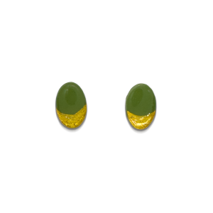 olive and gold coloured oval stud earrings