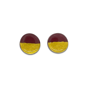 burgundy and gold coloured round stud earrings