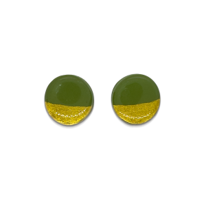 olive and gold coloured round stud earrings