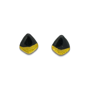 Black and gold coloured shield shaped stud earrings