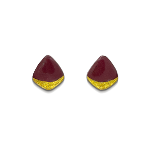 burgundy and gold coloured shield shaped stud earrings