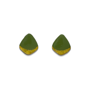 olive and gold coloured shield shaped stud earrings