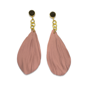 Textured blush coloured petal earring on long gold round stud