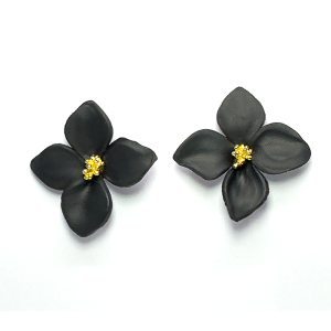 black star shaped flower earring made from polymer clay with gold centre and gold stud