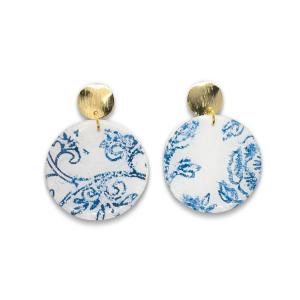 Willow round large round porcelain effect inn high gloss finish drop earring with brush gold round stud